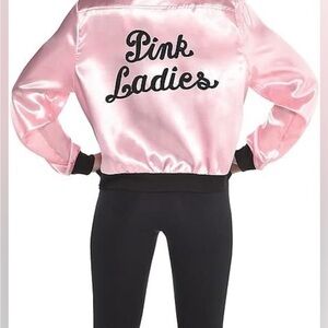 Pink Satin Jacket with Black Lettering